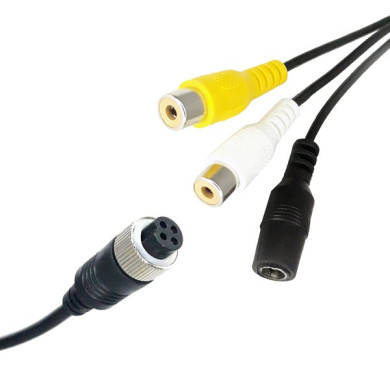 Y-adapter 4-pin hona / 2x RCA hona + strömförsörjning hona