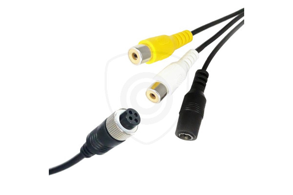 Y-adapter 4-pin hona / 2x RCA hona + strömförsörjning hona