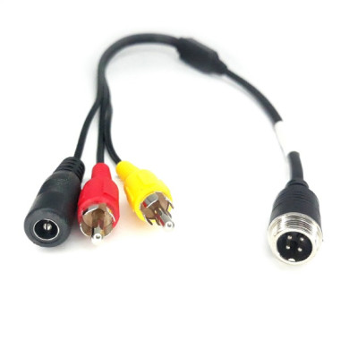 Y-adapter 4-pin hane / 2x RCA hane + DC-strömförsörjning hona