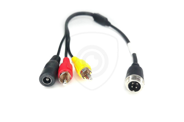 Y-adapter 4-pin hane / 2x RCA hane + DC-strömförsörjning hona