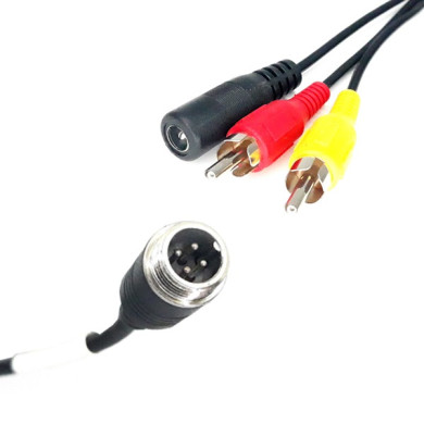 Y-adapter 4-pin hane / 2x RCA hane + DC-strömförsörjning hona