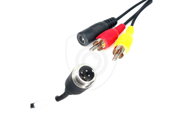 Y-adapter 4-pin hane / 2x RCA hane + DC-strömförsörjning hona