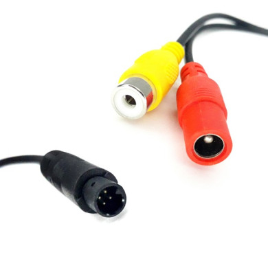 Y-adapter från fyrpolig Mini hane till 1x Cinch hona + strömförsörjning hona