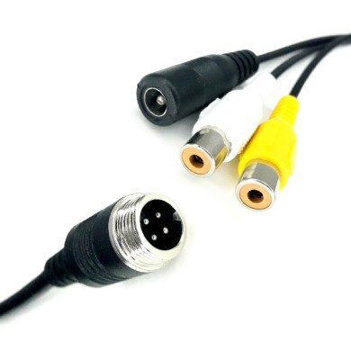 Y-adapter fyrpolig hane / 2x Cinch hona + strömförsörjning hona