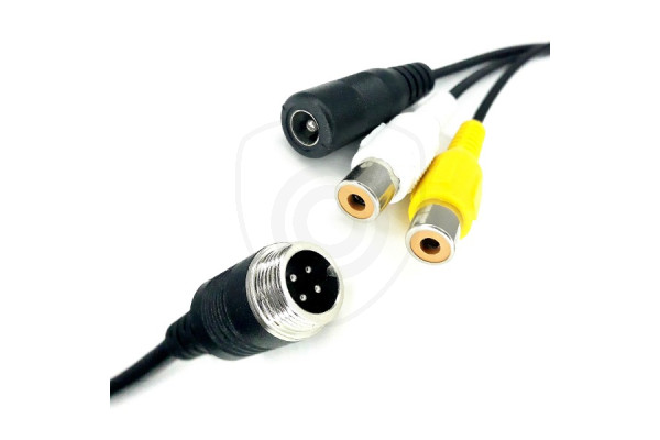 Y-adapter fyrpolig hane / 2x Cinch hona + strömförsörjning hona