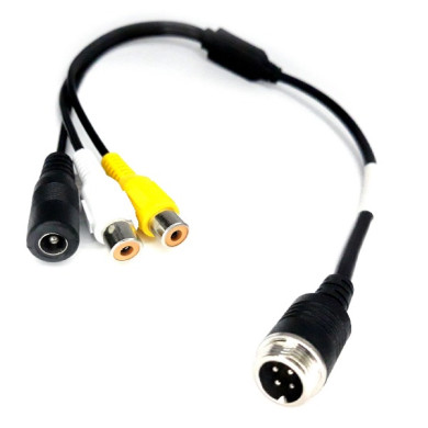 Y-adapter fyrpolig hane / 2x Cinch hona + strömförsörjning hona
