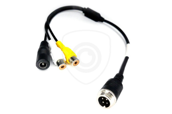 Y-adapter fyrpolig hane / 2x Cinch hona + strömförsörjning hona