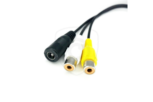 Y-adapter fyrpolig hane / 2x Cinch hona + strömförsörjning hona