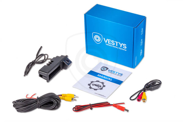 Förpackningens innehåll - Backkamera Audi Modell 2 för bakluckans handtag, videokabel, anslutningsmanual, strömkabel, adapter Förpackningens innehåll - Backkamera Audi Modell 2 för bakluckans handtag, videokabel, anslutningsmanual, strömkabel, adapter