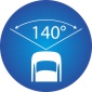 Symbol som visar kamerans betraktningsvinkel på 140 grader