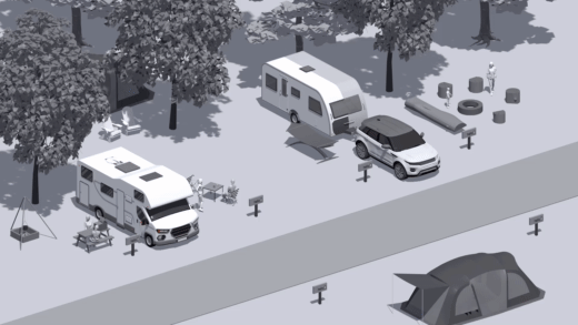 Grafisk animation av backning med husvagn och backkamera Grafisk animation av backning med husvagn och backkamera